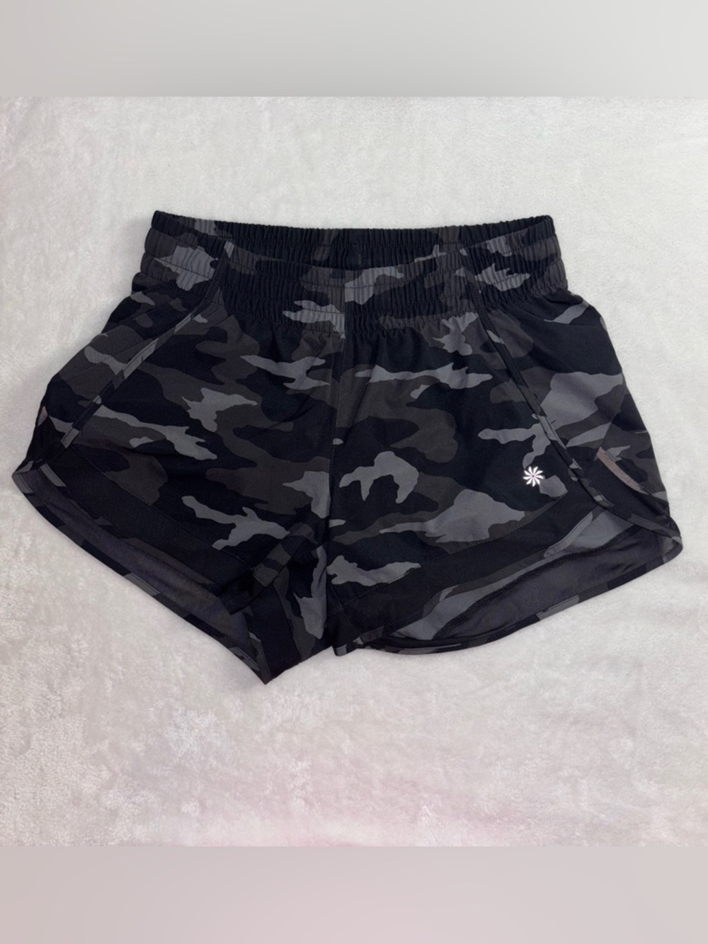 Women’s Athleta Printed Mesh Racer Run Short - Black & Gray Camo